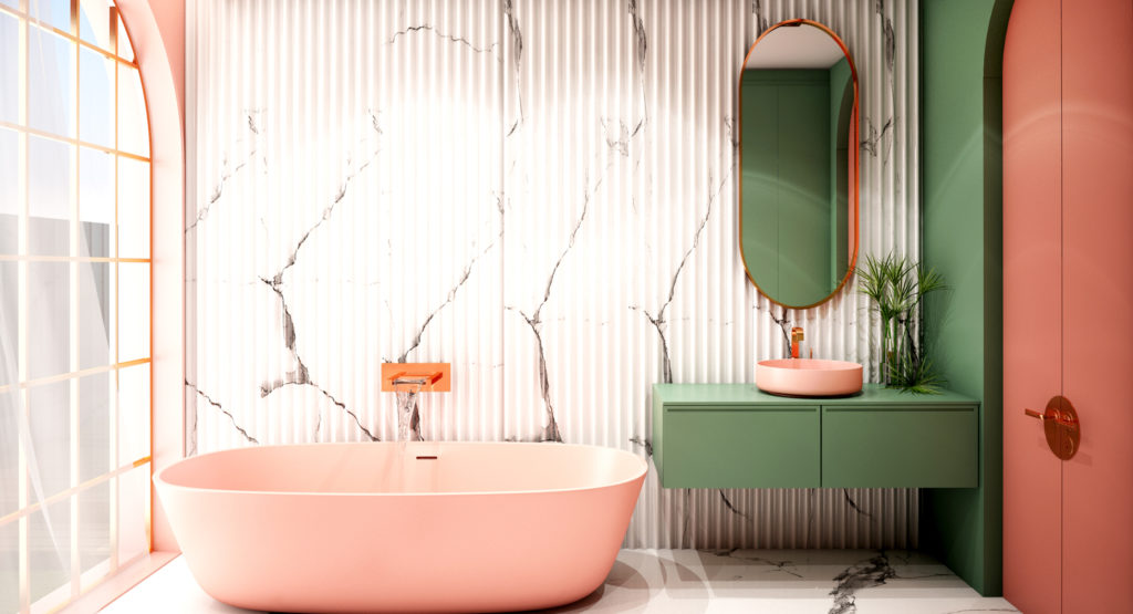 salle-de-bains-marbre-verte-moderne-rose