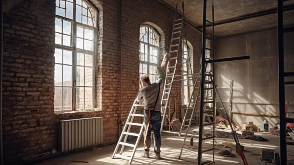 installation-poteaux-creation-mezzanine-sur-cloison-en-brique-platriere