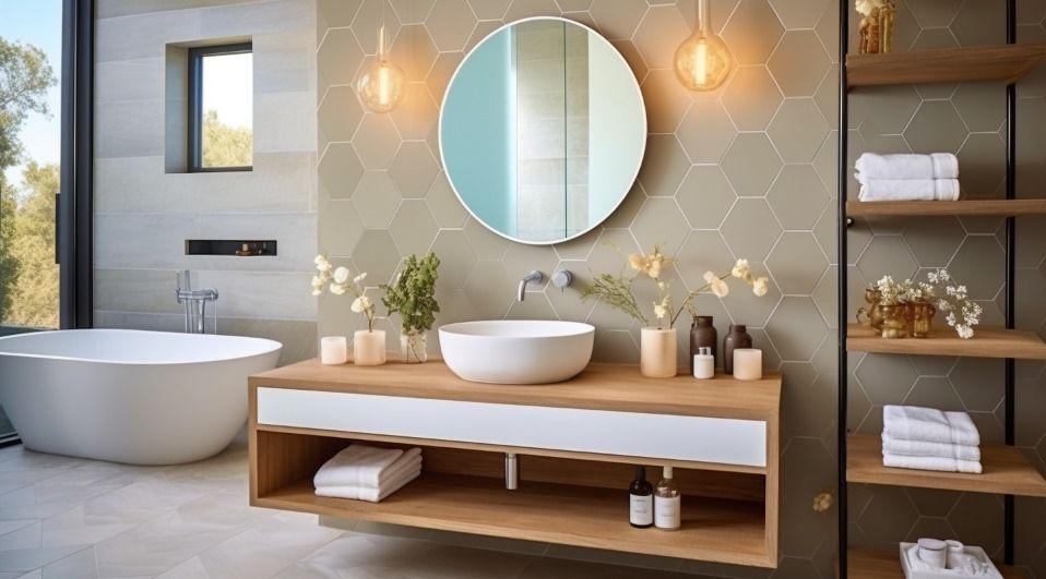 Carrelage mural hexagonal dans une salle de bains
