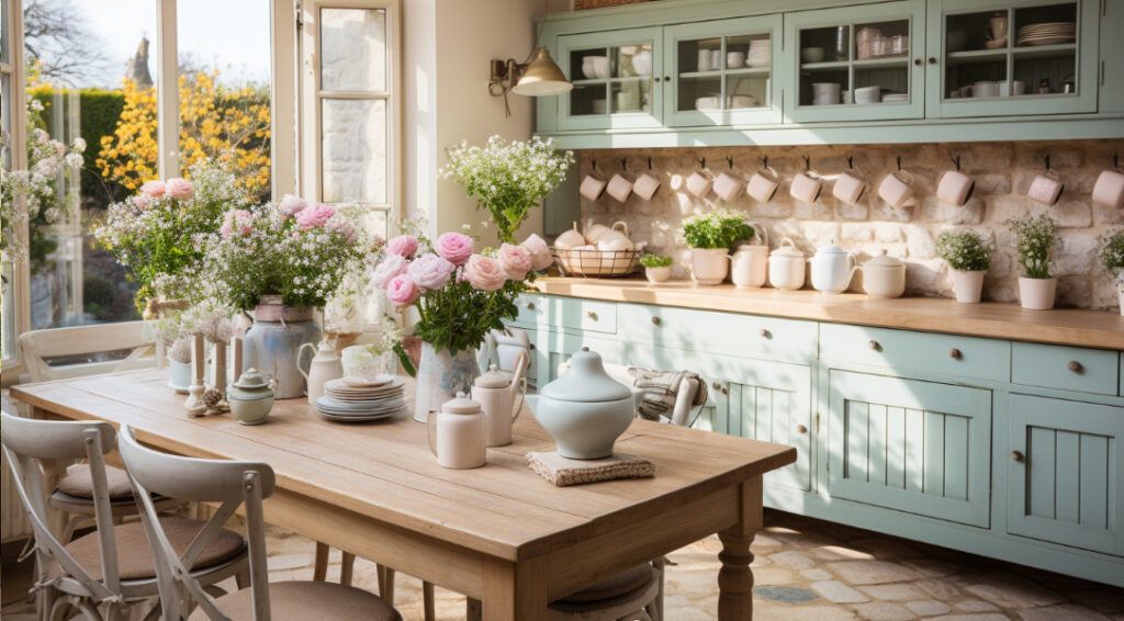 Cuisine shabby chic avec des couleurs douces