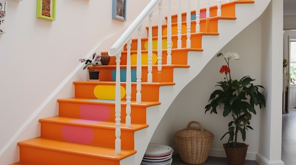 Escalier peint en orange