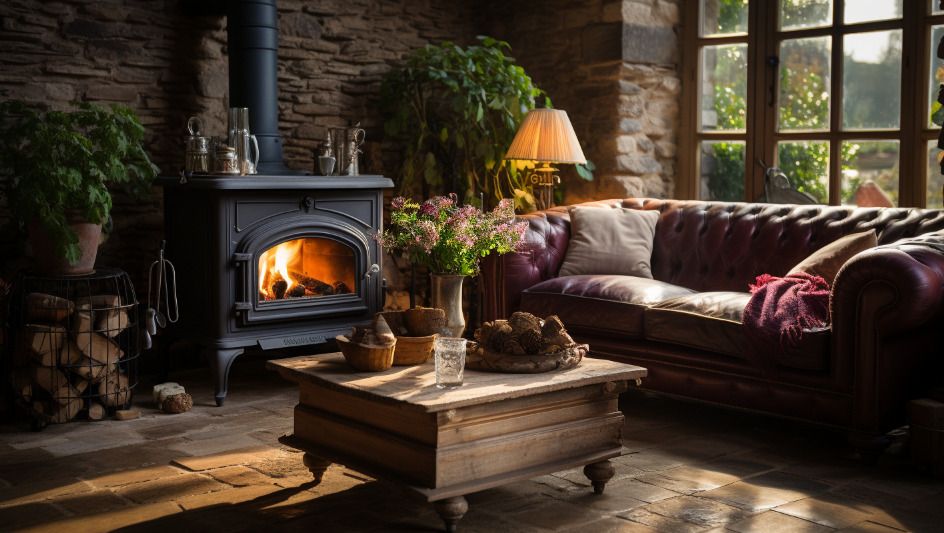 Poêle à bois dans une maison de campagne