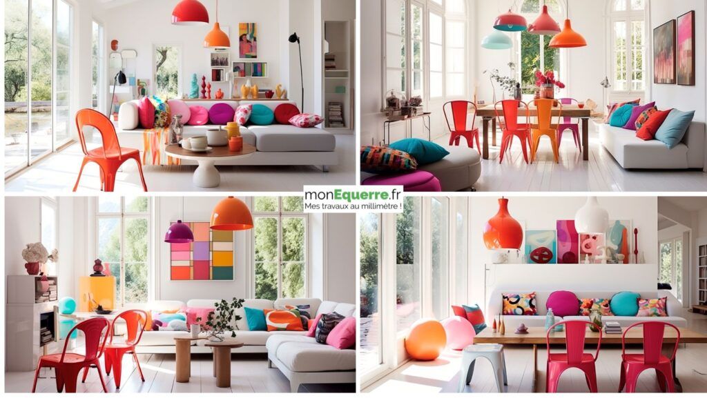 salon avec meubles très colorés