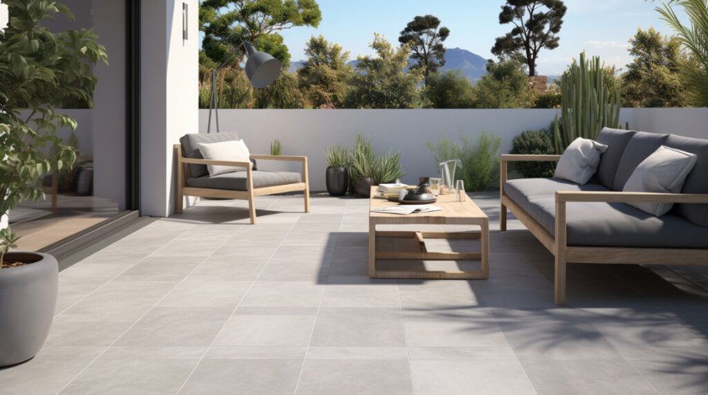 Carrelage gris sur terrasse