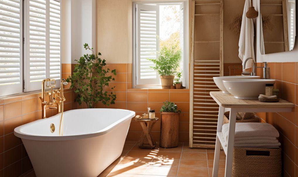 Salle de bains avec du carrelage en terre cuite