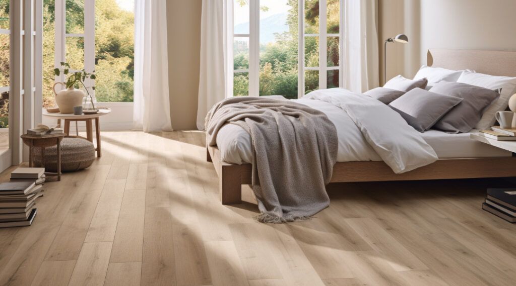 Chambre avec carrelage imitation parquet