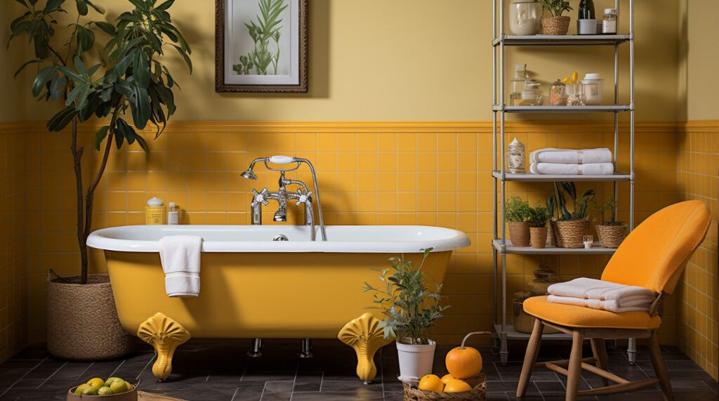Salle de bains vintage jaune