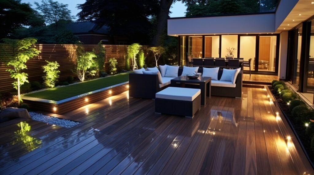 Terrasse en bois avec des LEDs intégrés