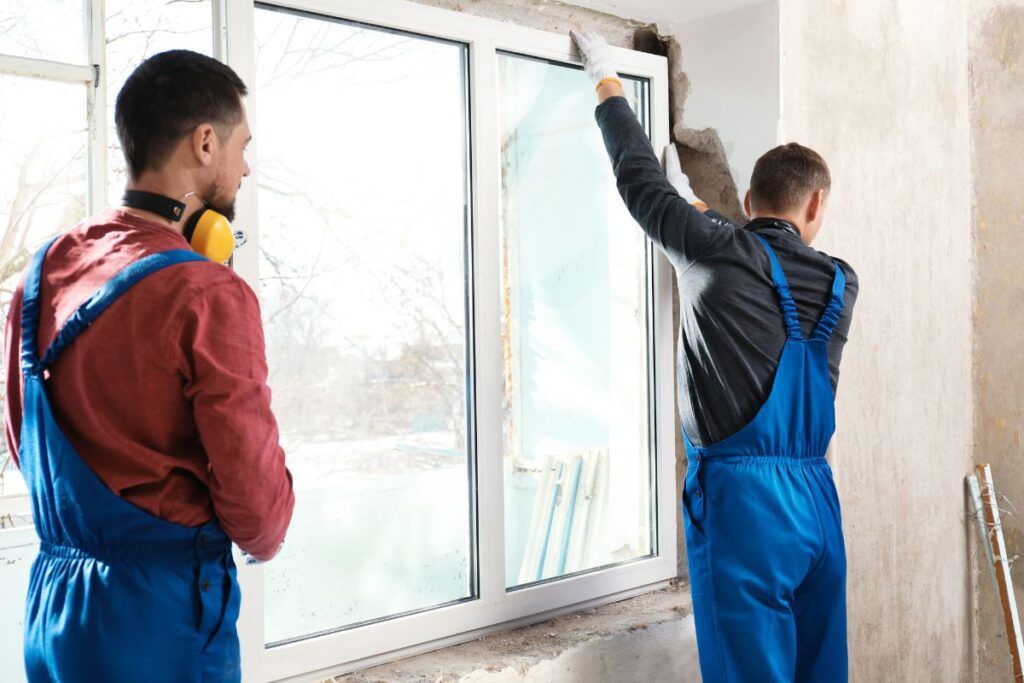 Professionnels qui installent une fenêtre en PVC