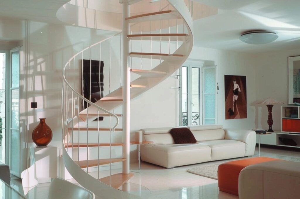 Escalier en colimaçon dans un  salon moderne