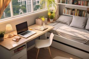 Bureau et lit dans un studio